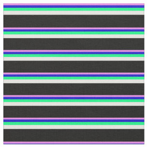 Violet, Blue, Green, White, and Black Stripes Fabric