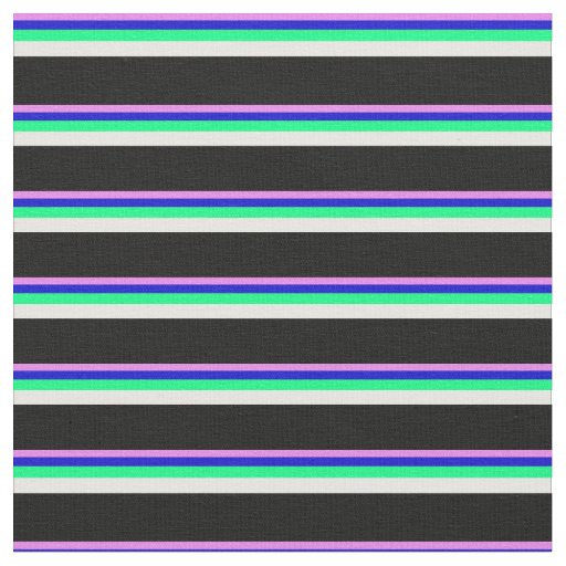 Violet, Blue, Green, White, and Black Stripes Fabric