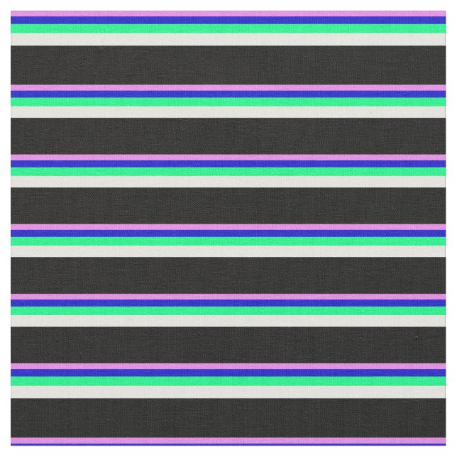 Violet, Blue, Green, White, and Black Stripes Fabric (Close Up)