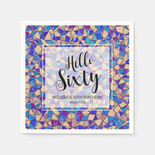 Violet Blue Mosaic Hello Sixty 60th Birthday Napkins