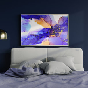 Violet Blue Orange Abstract Alcohol Ink Poster