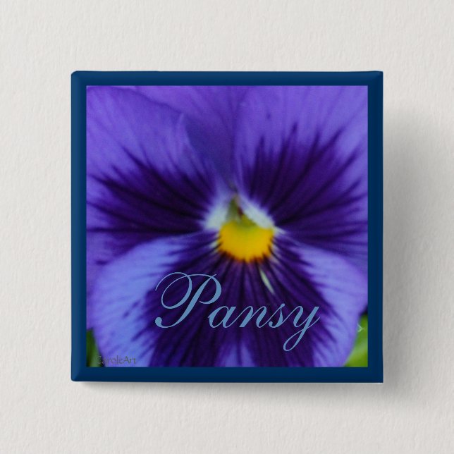 Violet Blue Pansy Pinback Button (Front)