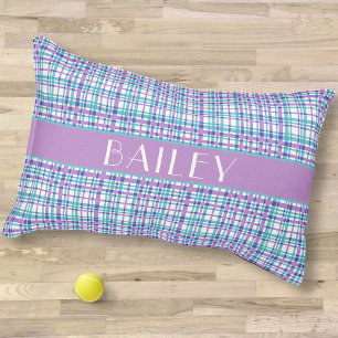 Violet blue plaid pattern Custom name Pet Bed