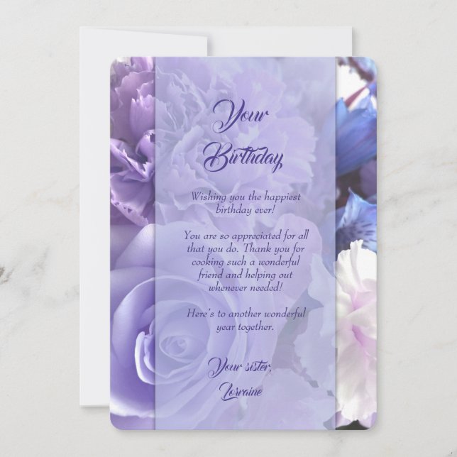 Violet Blue Rose Birthday Card (Front)