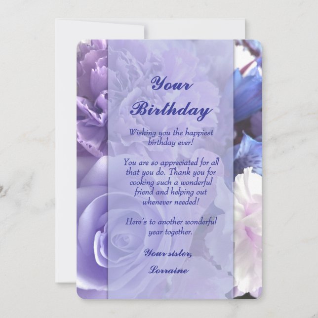 Violet Blue Rose Birthday Card (Front)