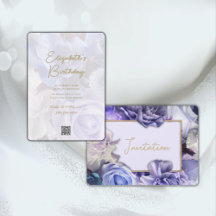 Violet Blue Rose Birthday Party Invitation