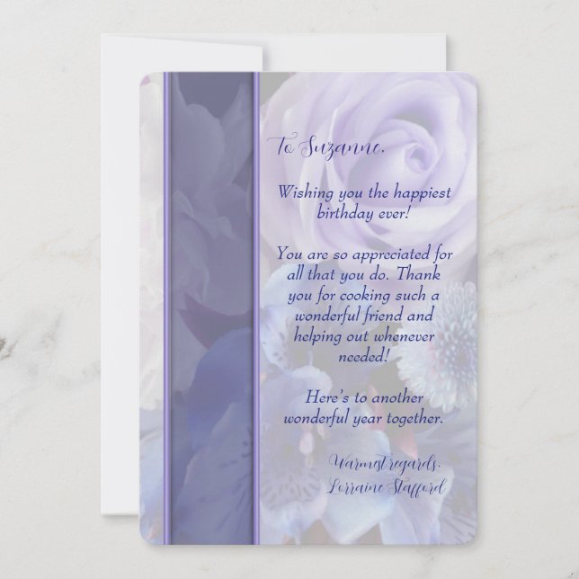 Violet Blue Rose Floral Birthday Card (Front)