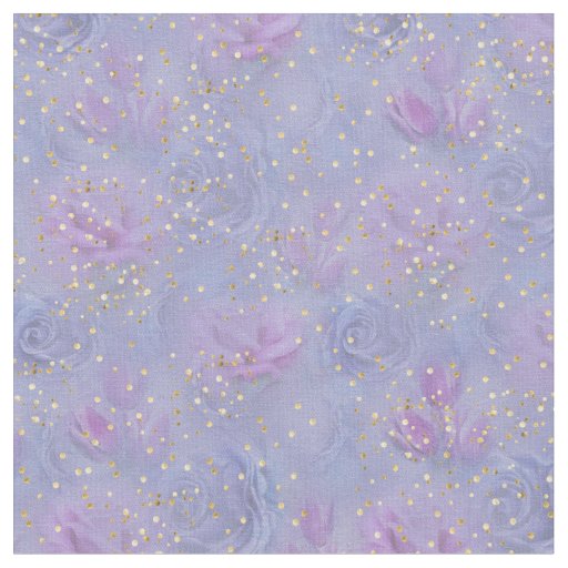 Violet-blue Roses & Tulips with Gold Confetti Fabric