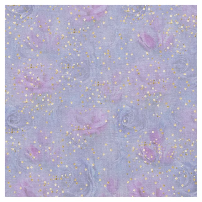 Violet-blue Roses & Tulips with Gold Confetti Fabric (Close Up)