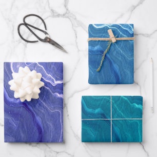 Violet Blue Sea Green Agate Marble Abstraction   Wrapping Paper Sheets