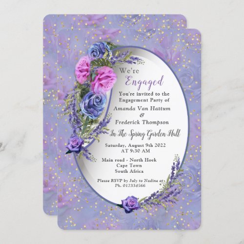 Violet_blue Watercolor Roses  Tulips with Gold c Invitation