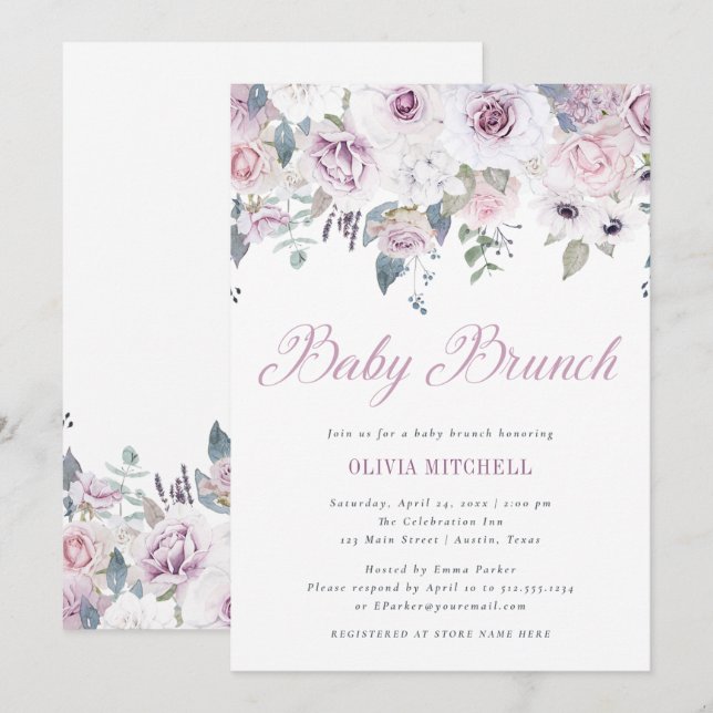 Violet Blush | Floral Baby Brunch Invitation (Front/Back)