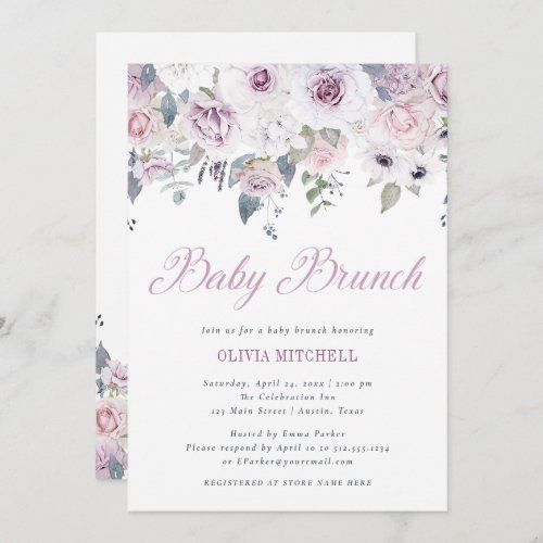 Violet Blush  Floral Baby Brunch Invitation