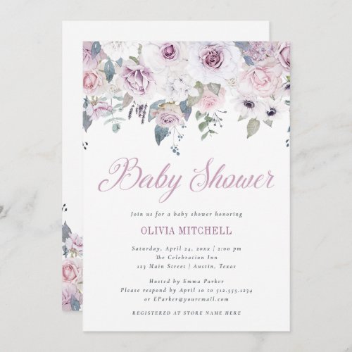 Violet Blush  Floral Baby Shower Invitation