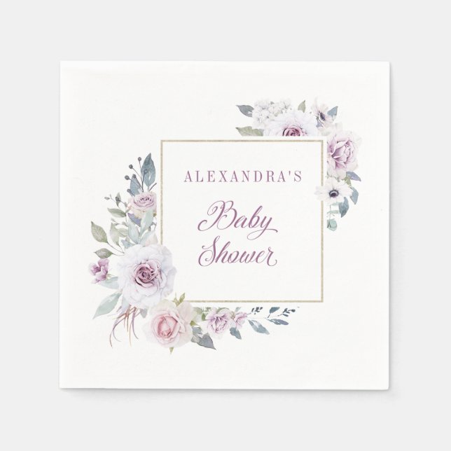 Violet Blush | Floral Baby Shower Napkins (Front)