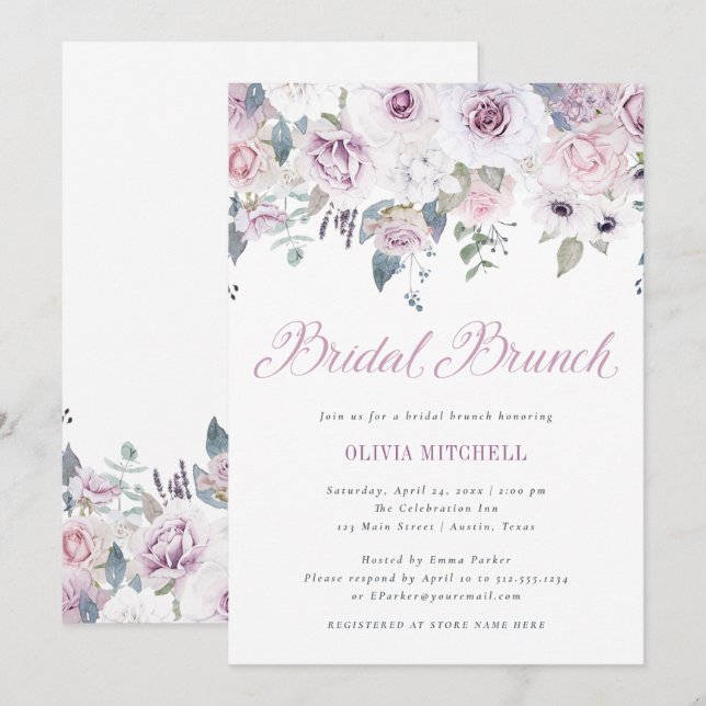 Violet Blush | Floral Bridal Brunch Invitation (Front/Back)