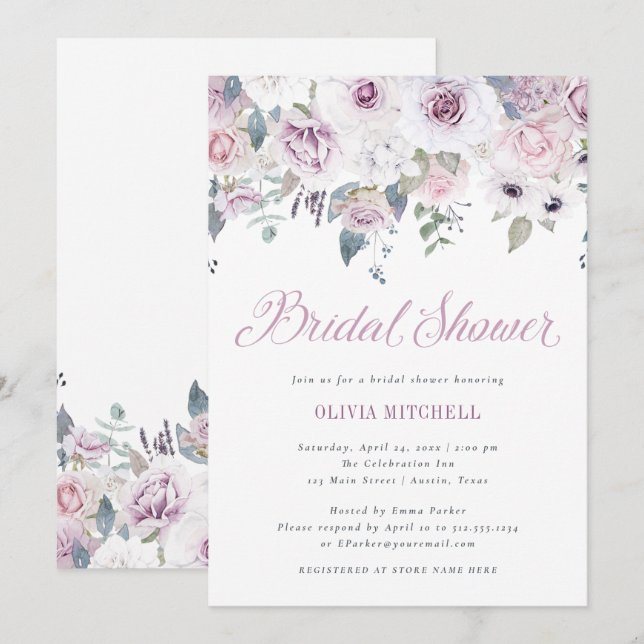Violet Blush | Floral Bridal Shower Invitation (Front/Back)