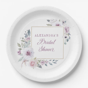 Violet Blush   Floral Bridal Shower Paper Plates