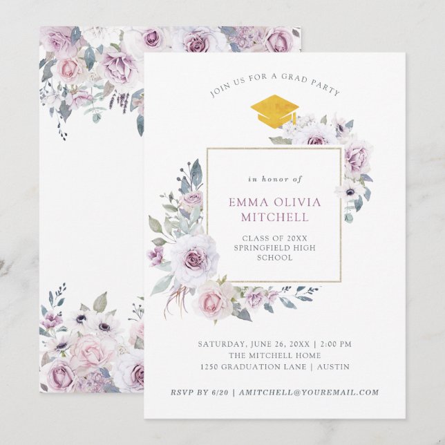Violet Blush Floral | Graduation Party Invitation (Front/Back)