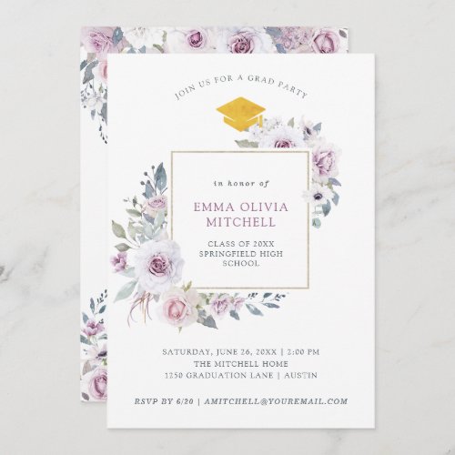 Violet Blush Floral  Graduation Party Invitation