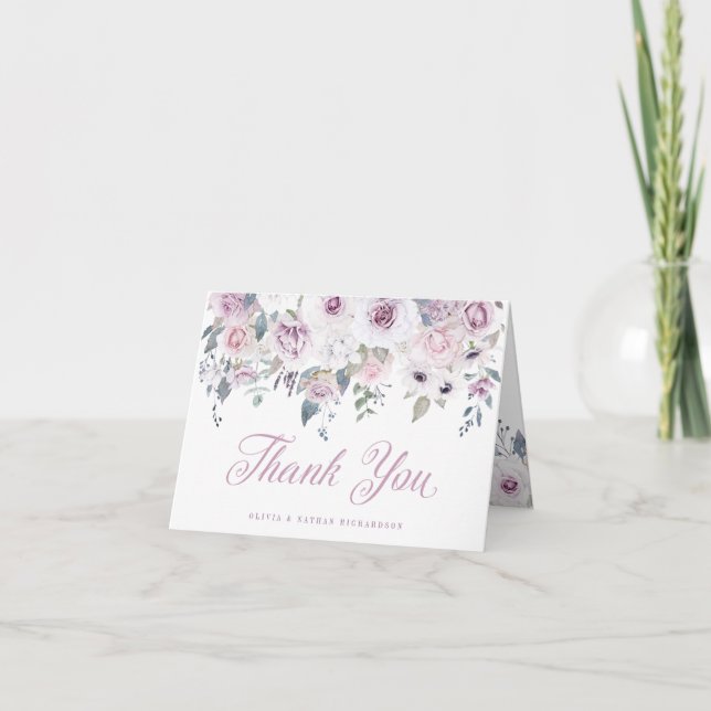 Violet Blush | Floral Wedding Letterpress Thank You Card (Front)