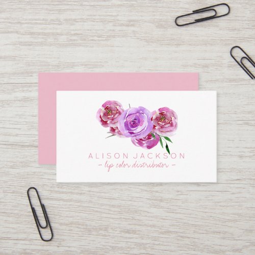 Violet blush peony bouquet lip color distributor business card