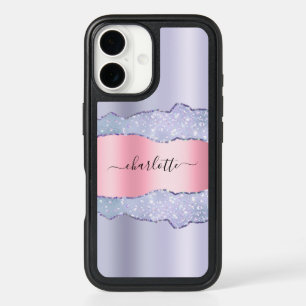 Violet blush pink agate marble glitter name iPhone 16 case
