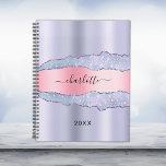 Violet blush pink agate marble name 2024 planner<br><div class="desc">Violet,  lavender colored and blush pink metal and agate,  marble stone print as background.  Personalize and add your name. The name is written with a modern hand lettered style script.</div>