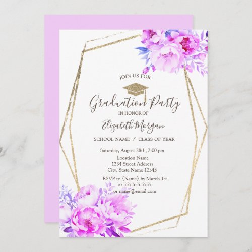 Violet Blush RosesGrad CapGraduation  Invitation
