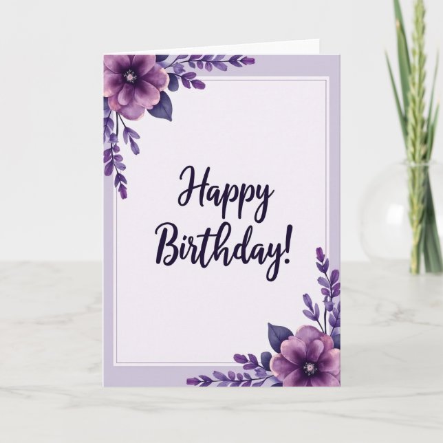 Violet Botanical Birthday Card (Front)