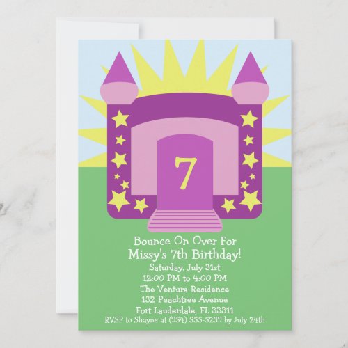 Violet Bounce On Over Bounce House Birthday Party Invitation