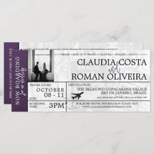Violet Brazil Wedding Boarding Pass Invitation