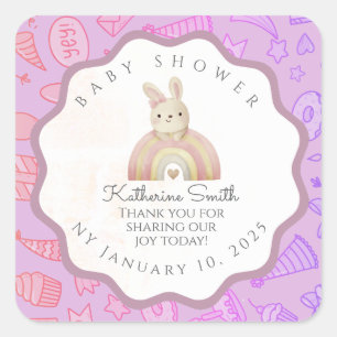 VIOLET bunny pastel party babyshower Square Sticker
