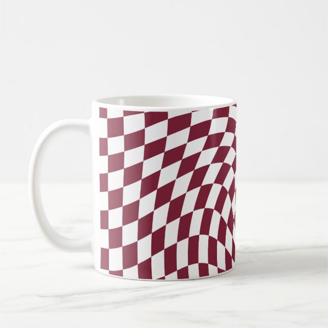 Violet Burgundy Wedding Collection Check Checkered Coffee Mug (Left)