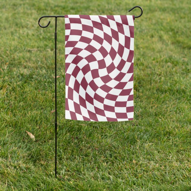 Violet Burgundy Wedding Collection Check Checkered Garden Flag (In SItu)