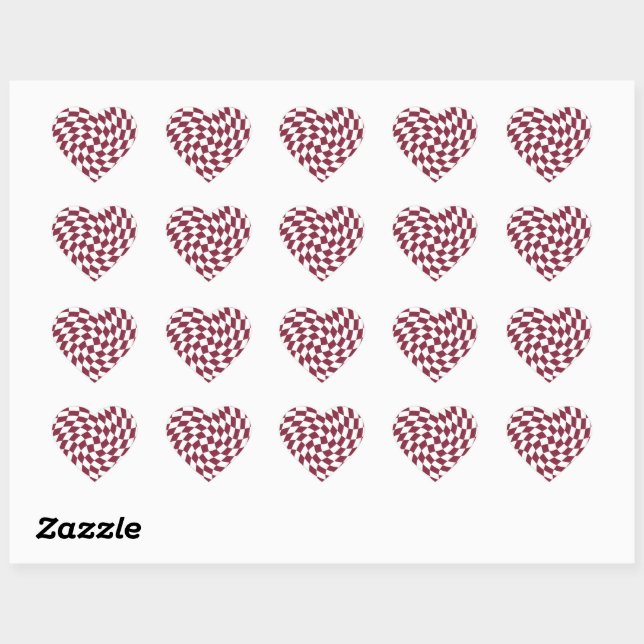 Violet Burgundy Wedding Collection Check Checkered Heart Sticker (Sheet)
