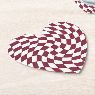 Violet Burgundy Wedding Collection Check Checkered Paper Coaster