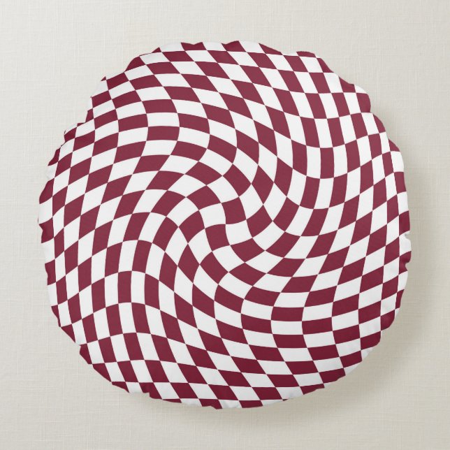 Violet Burgundy Wedding Collection Check Checkered Round Pillow (Front)