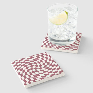 Violet Burgundy Wedding Collection Check Checkered Stone Coaster