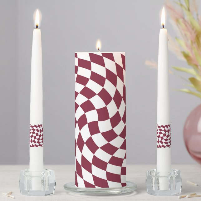 Violet Burgundy Wedding Collection Check Checkered Unity Candle Set (In Situ)