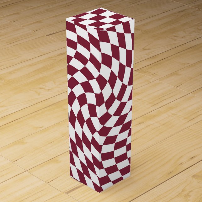 Violet Burgundy Wedding Collection Check Checkered Wine Box (Front)