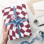 Violet Burgundy Wedding Collection Check Checkered Wrapping Paper<br><div class="desc">Modern bohemian dark burgundy red color theme bridal wedding party products. Evergreen retro trendy warped checks design,  warped checkered paper plates in beautiful elegant and chic dark burgundy red and white color.</div>