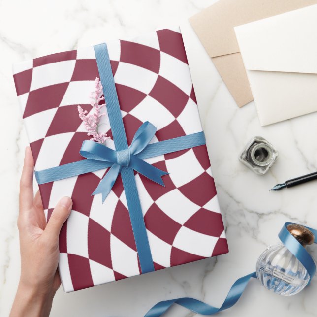 Violet Burgundy Wedding Collection Check Checkered Wrapping Paper (Gifting)