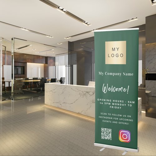 Violet business logo opening hours QR Instagram Retractable Banner