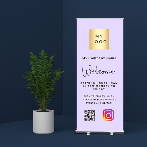 Violet business logo opening hours QR Instagram Retractable Banner