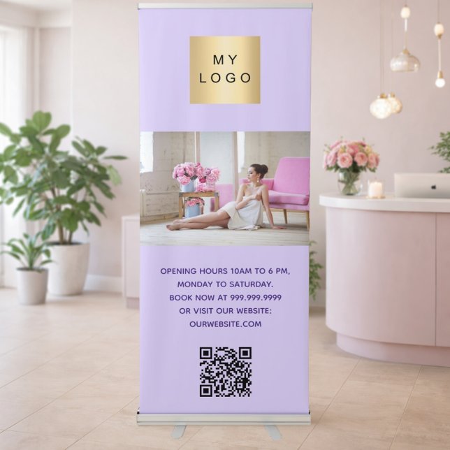 Violet business logo photo welcome QR-code Retractable Banner (Creator Uploaded)
