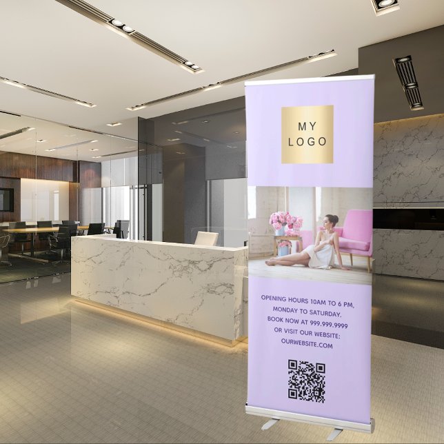 Violet business logo photo welcome QR-code Retractable Banner (Creator Uploaded)