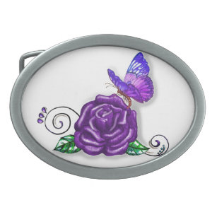 Violet Butterfly and Rose design Belt Buckle