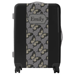Violet Butterfly Pattern Personalised Luggage