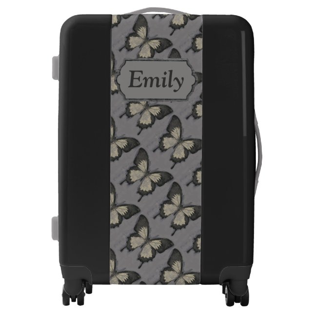 Violet Butterfly Pattern Personalised Luggage (Front)